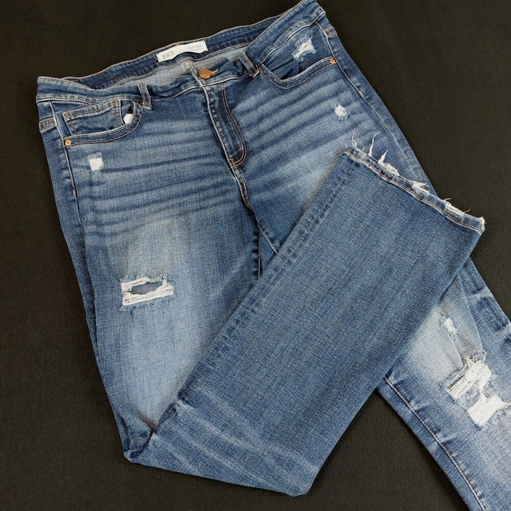 Buckle Women's Blue Distressed Boot Cut Jeans